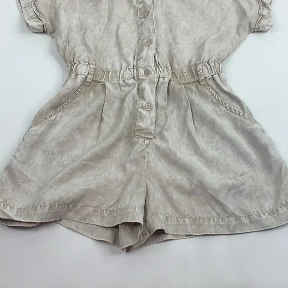 YFB Beige Button-Up Romper Shorts set Size XS Elastic waist Collar Pockets - Picture 4 of 11